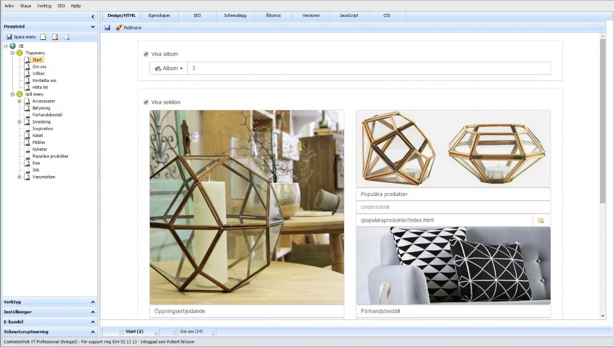 ContentaWeb XT grafiskt gränssnitt