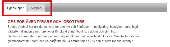 Flikar på produktvyn
