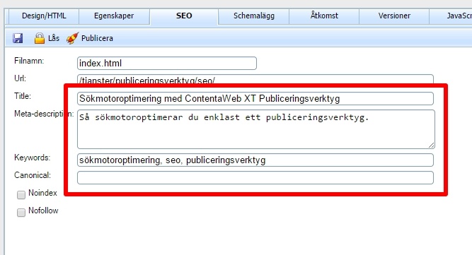 Metataggar sätts individuellt